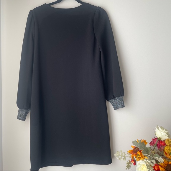 Sam Edelman Metallic Trim Black Shift Dress Size 2 - Picture 2 of 7